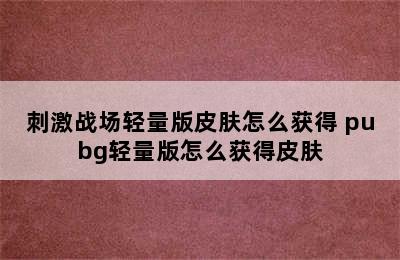 刺激战场轻量版皮肤怎么获得 pubg轻量版怎么获得皮肤